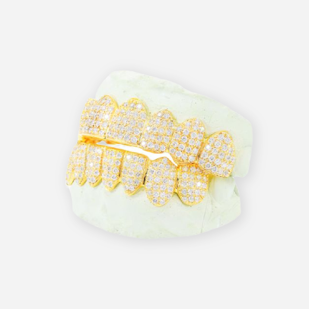Custom Vs Natural Diamond Teeth Grillz Hand Set Gold Grillz