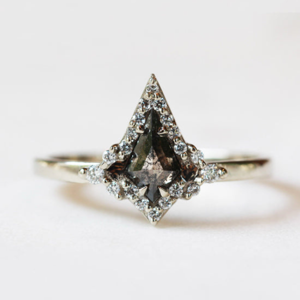 Kite Shaped Salt and Pepper Diamond Ring