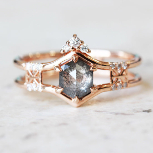 Snowflake Salt and Pepper Diamond Ring