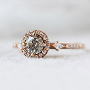 Oblique Salt and Pepper Diamond Ring