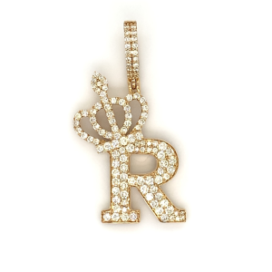 1.30 CT Letter "R" Queen Crown Diamond Pendant