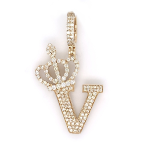 1.30 CT Letter "V" Queen Crown Diamond Pendant