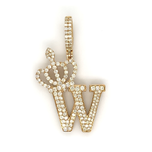 1.30 CT Letter "W" Queen Crown Diamond Pendant