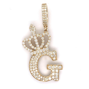 1.30 CT Letter "G" Queen Crown Diamond Pendant