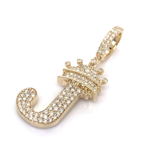 1.30 CT Letter "J" King Crown Diamond Pendant