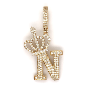 1.30 CT Letter "N" Queen Crown Diamond Pendant