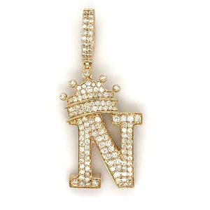1.30 CT Letter "N" King Crown Diamond Pendant